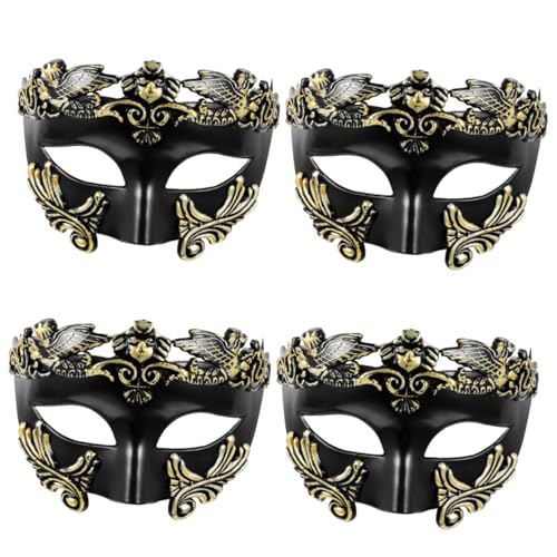 BESTonZON 4 Stück Halloween Halbgesichts Maske im Ägyptisch Griechisch Römischen Kriegerdesign Schwarze und Goldene Cosplay Maske für Erwachsene Sichere Bequeme Passform für Halloween Party BESTonZON 4 Stück Halloween Halbgesichts Maske im Ägyptisch Griechisch Römischen Kriegerdesign Schwarze und Goldene Cosplay Maske für Erwachsene Sichere Bequeme Passform für Halloween Party von BESTonZON