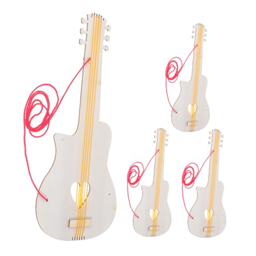 BESTonZON 4 Stück Handgefertigte Gitarren Aus Holz Für Kinder Anfängergitarren Gitarrenmalerei Für Kinder Musikalisches Bildungsspielzeug Jazzgitarre von BESTonZON
