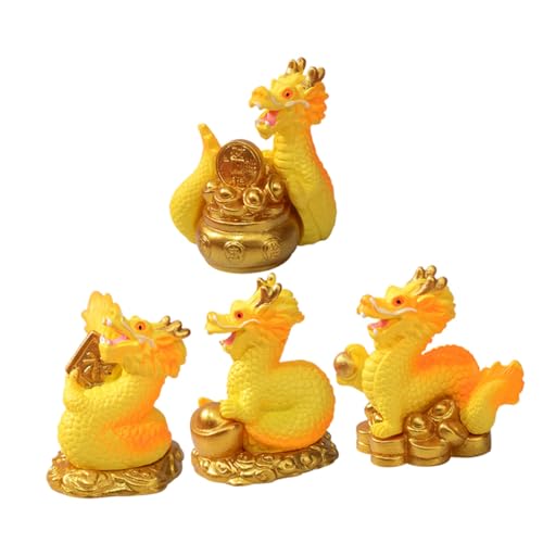 BESTonZON 4 Stück Kleines Drachenhandwerk Entzückende Drachenfiguren Kleine Drachenstatuen Drachen-Desktop-Dekoration Miniatur-drachenstatuen Miniatur-Drachen-bastelarbeiten Harz Golden von BESTonZON
