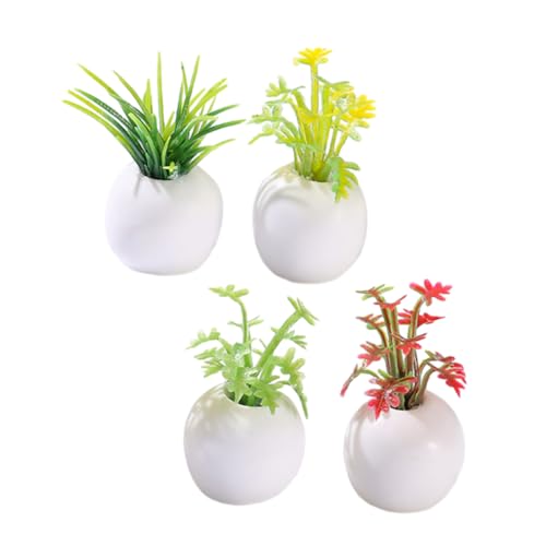 BESTonZON Deko Pflanze 4 Stück Künstliche Topfpflanze Miniaturpflanzen Für Den Innenbereich Grünschmuck Miniblumen Im Miniatur-topfpflanzen Mini-topfpflanze Anlage Wohnkultur Puppenhaus Kleines Harz von BESTonZON