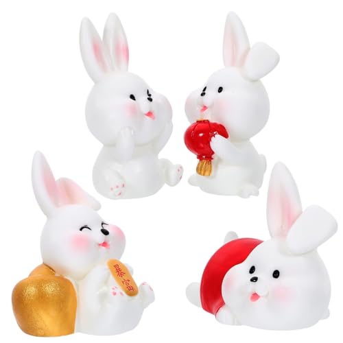 BESTonZON 4 Stück Mikro-Landschaftsverzierung Hasen Dekorationen sprechendes Kaktusspielzeug Hasenversteck Plüsch Osterflagge kleine Hasenspielzeuge Hasenfiguren aus Kunstharz Kleiner Hase von BESTonZON
