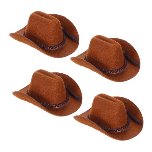 BESTonZON 4 Stück Mini Cowboyhüte für Puppen Flockierte Miniatur Westernhüte für Bastelprojekte Flaschenverkleidungen Puppenhaus Dekorationen und Geburtstagsfeiern von BESTonZON