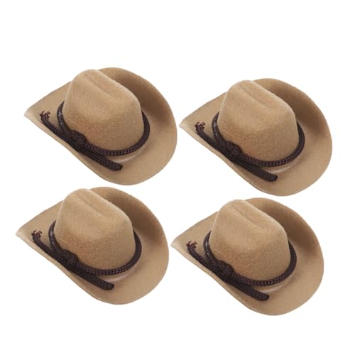 BESTonZON 4 Stück Mini-Cowboyhut Western Cowgirl Hut kleine Hüte für Puppen dekorative Minihüte Miniatur -Cowboyhut Mini-Hüte Miniaturhüte basteln Puppenhüte basteln Polyester Beige von BESTonZON