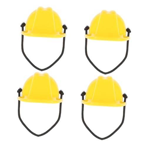 BESTonZON 4 Stück Mini Sicherheitshelme aus Robustem Abs für Puppen deko und Dress up Gelbe Mini bauhelme mit Federschnur Vielseitiges Zubehör für Kleine Geschenke und Kindergeburtstag von BESTonZON