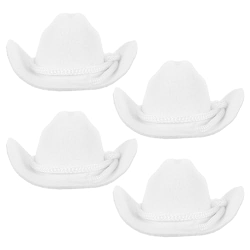 BESTonZON 4 Stück Miniatur Cowboyhüte für Puppen Flockierte Mini Dekohüte für DIY Projekte Flaschenabdeckungen Puppenhaus Zubehör Western Party Dekorationen Kreative Bastelideen von BESTonZON