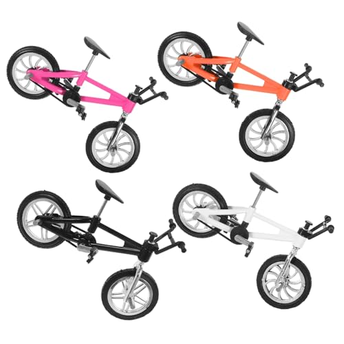 BESTonZON 4 Stück Miniatur Fahrradmodell aus Langlebiger Legierung Detailgetreue Mountainbike Spielzeuge in Kontrastfarben und Orange als Dekoration für Schreibtisch Regal und Sammlungen von BESTonZON