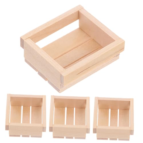 BESTonZON 4 Stück Miniatur Holz Aufbewahrungskörbe Hohlraumdesign Robust Stilvoll Für Puppenhaus Dekoration Indoor Outdoor Kleine Holzkisten Für Milch Obst Gemüse Zubehör von BESTonZON
