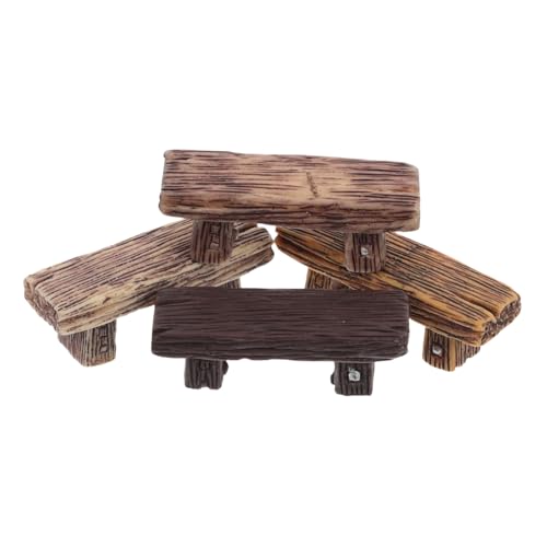 BESTonZON 4 Stück Miniatur Resin Hocker Teilig Vintage Stil Kleine Doppelsitzbank für Puppenhaus DIY Landschaftsdeko Langlebig Natürliche Textur von BESTonZON