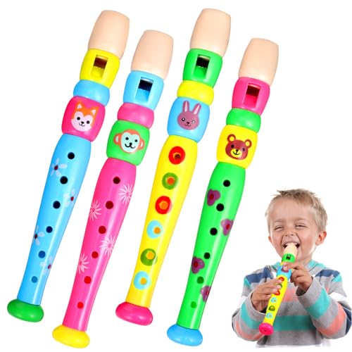 BESTonZON 6-Loch-blockflötenflöten Für Kinder Musikalisches Lernspielzeug Kinderspielzeug Musikinstrumenten-Set 4-teilig Tierdrucke Zufällige Farbe von BESTonZON