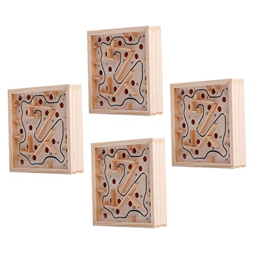 BESTonZON 4 Stück Palmenlabyrinth Labyrinth-Puzzle Labyrinth Rätsel Für Puzzlespiel Labyrinth-rätsel Labyrinth-Kugel Labyrinth Balance Board Kinderspielzeug Beige Hölzern von BESTonZON