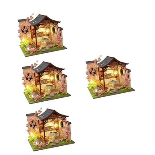 BESTonZON 4 Stück Puppenhaus-Modell Dekoratives Miniaturhaus -kit Mini- Verschleißfester Hausbausatz Wohnkultur Dekoratives Zum Selber Bauen DIY- Spielzeug Haushalt Stoff von BESTonZON