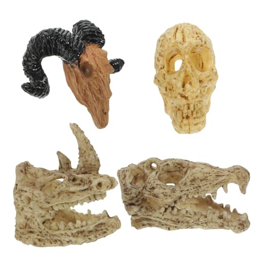 BESTonZON 4 Stück Puppenhaus Tierschädel Wanddekoration Mini-schädelmodell Miniatur-schädel-kunsthandwerk Skelett-spielset Skelettmodell Spielzeug Kleiner Kopf Plastik Kleiner Schädel von BESTonZON