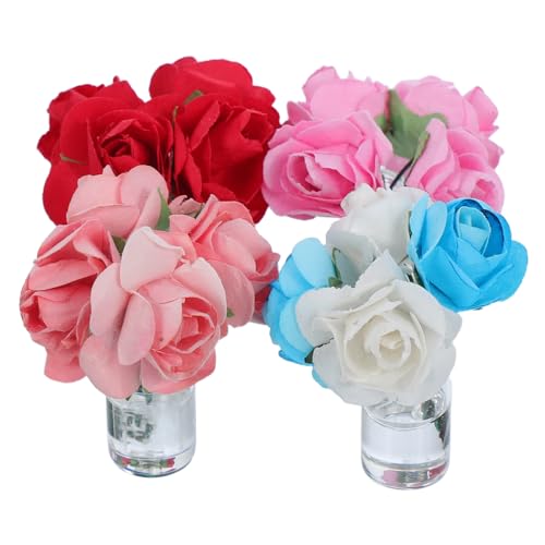 BESTonZON 4stücke Miniatur-glasvasen Für Puppenhäuser Kleine Künstliche Blumen in Sanftrosa Farbe Maßstab Realistische Dekoration Für Bastelarbeiten Und Feengärten Geringer von BESTonZON