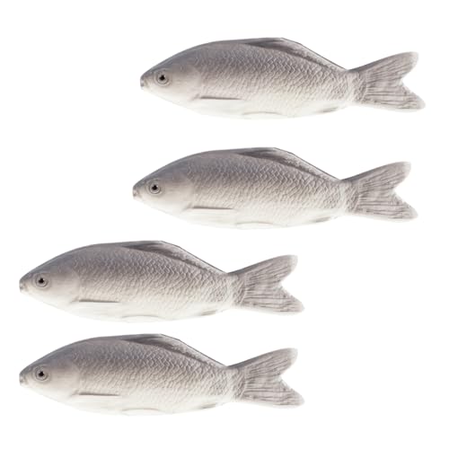 BESTonZON 4 Stück Simulation Fischmodell künstlich Fussel Schwammrollen -Küchenzubehör aufblasbarer Schwimmer interaktives Fische Wohnkultur PU-Fischspielzeug Grey von BESTonZON