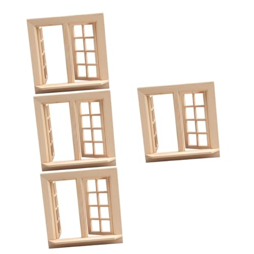BESTonZON 4 Stück Simulation von Türen und Fenstern Modell Puppenhauszubehör holzdeko holzfenster Möbel Werkzeug leeres Fenster Puppenhausverzierung Spielzeugzimmer Lieferungen Rahmen von BESTonZON