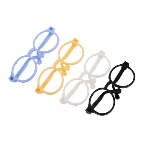 BESTonZON Puppen-ankleidespielzeug 4 Mini-Brillen Für Puppen Stilvolle Brillen Für Jungen Und Mädchen Realistische Mini-puppenbrillen Gelb Weiß Schwarz von BESTonZON