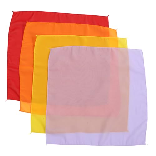 BESTonZON 4 Stück Square Dance Schal Jonglierschals Taschentücher Kostüm Spiel Gimmick Requisite Chiffonschal Zaubererschals Farbwechselschals Spitzenschals Trick Hüfttuch Polyester von BESTonZON