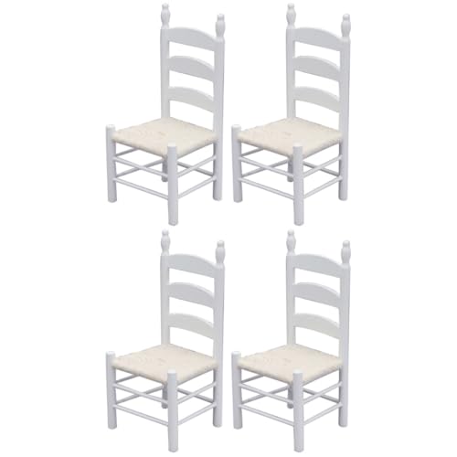 BESTonZON 4 Stück Stuhl aus Baumwolle Holzstühle für Puppenstuben Vintage-Dekor Kinder bastelset basteln für Kinder Möbel Puppenhaus-Stuhlverzierung simulierte Stühle Miniatur schmücken Weiß von BESTonZON