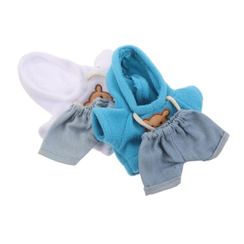 BESTonZON 4 Stück Teiliges Bären-Kleidungsset für Plüschtiere Hoodie in Pfauenblau Weiße Sweatshirts mit Hellblauen Jeans Vielseitig für DIY Plüschtier-Outfits Kompatibel mit Stofftieren von BESTonZON