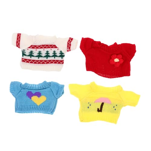 BESTonZON 4 Stück Teiliges Bären Pullover mit Weihnachtsbaum Regenschirm Blumen und Herzmuster Weiche Austauschbare Plüschspielzeug Kleidung für DIY Geburtstag und Kreatives Spiel von BESTonZON