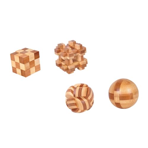 BESTonZON 4 Stück Teiliges Bambus Luban Lock Puzzle Holzspielzeug Interaktives Gehirntraining Fördert Denkvermögen Feinmotorik Kreativität und Konzentration Pädagogisches Denkspiel für von BESTonZON