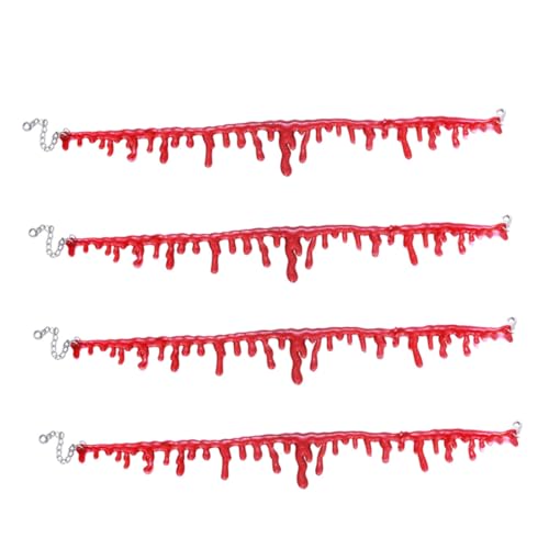 BESTonZON 4 Stück Teiliges Gothic Halloween Make Up Halsketten Rote Blutige Choker mit Blutflecken Handgefertigt Gruseliges Party Accessoire für Damen und Halloween Kostüme von BESTonZON