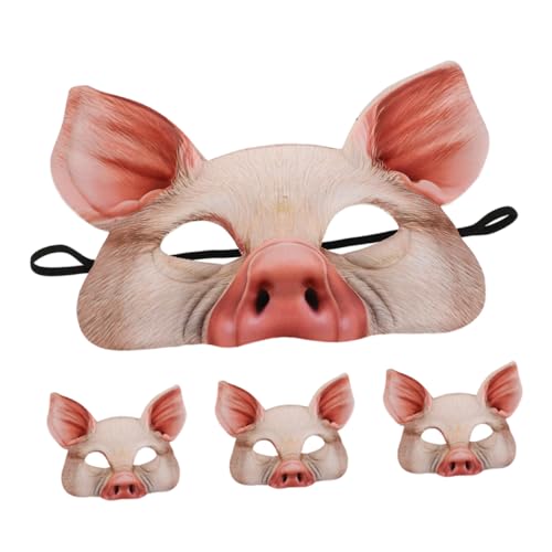 BESTonZON 4 Stück Teiliges Halloween Schweinemaske Halbgesichtige Tiermaske aus Leichtem EVA Atmungsaktiv und Komfortabel für Karneval Cosplay Maskerade und Partyveranstaltungen von BESTonZON