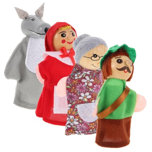 BESTonZON 4 Stück Teiliges Holz Fingerpuppen Tiermotive Handgefertigt für Kleinkinder Interaktive Handpuppen Storytelling für Jungen und Mädchen von BESTonZON