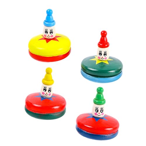 BESTonZON 4 Stück Teiliges Holz Kreiselspielzeug Cartoon Design Leicht und Handlich Fördert Hand Auge koordination für Geschenkspaß ohne Bildschirmzeit von BESTonZON