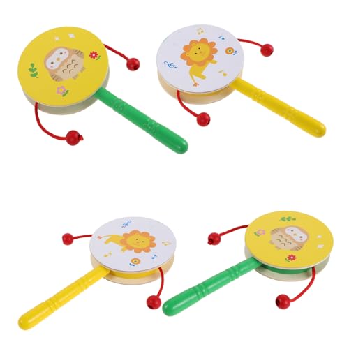 BESTonZON 4 Stück Teiliges Holz Rassel Trommel Set für Handgehaltene Holzklapper mit Löwe und Eule Robustes Kindermusikinstrument Sicherer Naturholz BAU Pädagogisches für Frühe Musikalische von BESTonZON