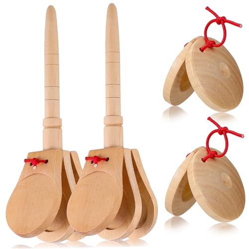 BESTonZON 4 Stück Teiliges Holz kastagnetten mit Griff Robustes Percussion Musikinstrument Pädagogisches Musikspielzeug für Fördert Rhythmusgefühl und Musikalische Früherziehung von BESTonZON