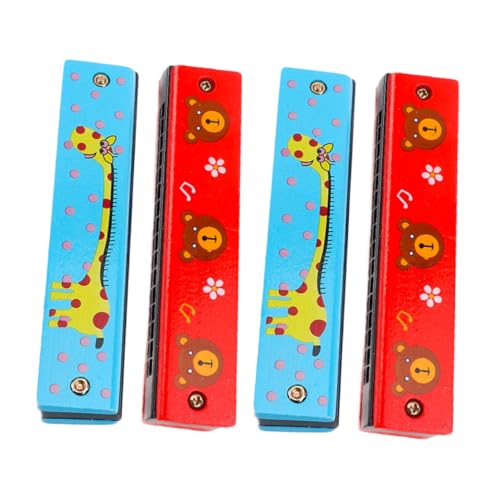 BESTonZON 4 Stück Teiliges Holzmundharmonika Doppelte Reihen Diatonisches Musikinstrument für Tragbares Langlebiges Lernspielzeug als Zufällige Farbe Zufällige Farbe von BESTonZON