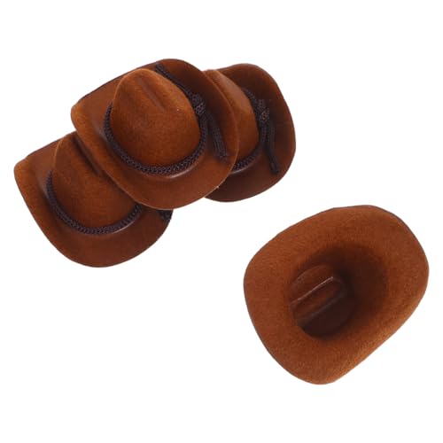 BESTonZON 4 Stück Teiliges Mini Cowboy Hüte Tiefbraun Flauschige Mini Western Hüte für Puppen Handliche Miniatur Party Accessoires DIY Bastelset für Flaschenhüllen und Geburtstagsdeko von BESTonZON