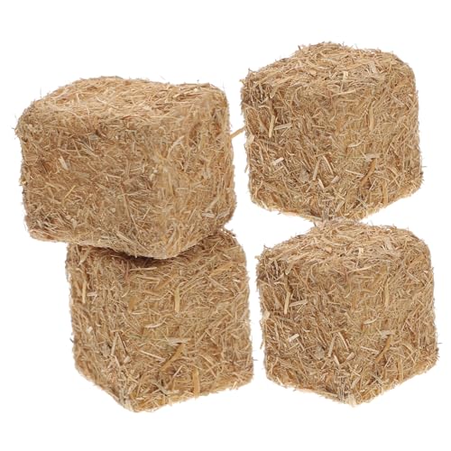 BESTonZON 4 Stück Teiliges Miniatur Heuballen Quadratisch aus Holz Realistische Garten Outdoor Szene Dekoration Herbstliche Bauernhof Deko für Haus und DIY Zubehör von BESTonZON