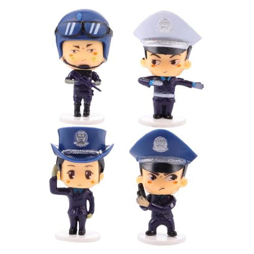 BESTonZON 4 Stück Teiliges Polizei Figuren Tortendeko Geburtstag Cartoon Cake Topper Wiederverwendbar Robust für Junge Mädchen Party Dekoration von BESTonZON