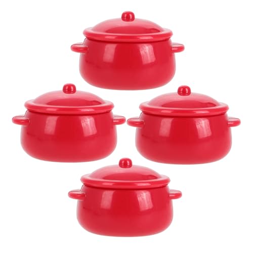 BESTonZON 4 Stück Teiliges Puppenhaus Miniatur Kochgeschirr Set Rote Plastik Suppentöpfe Detailreiche Mini Küche für Realistische Küchenmodelle Kompatibel mit Puppenhaus Zubehör BESTonZON 4 Stück Teiliges Puppenhaus Miniatur Kochgeschirr Set Rote Plastik Suppentöpfe Detailreiche Mini Küche für Realistische Küchenmodelle Kompatibel mit Puppenhaus Zubehör von BESTonZON