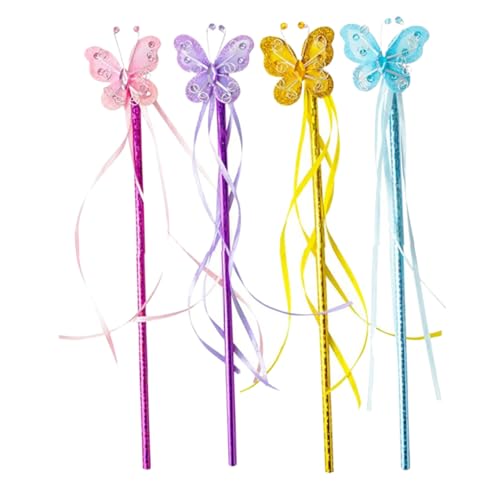 BESTonZON 4 Stück Teiliges Schmetterling Feen Zauberstäbe für Mädchen Farbenfrohe Prinzessin Kostüm Accessoires Leicht und Handlich Geeignet für Karneval Basteln und Kindergeburtstag von BESTonZON