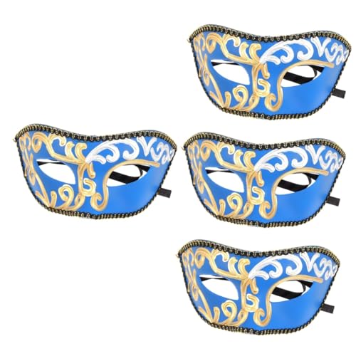 BESTonZON 4 Stück Venezianische Halbgesichts Maske Blau für Erwachsene Masquerade Ball Maskeraden Party Halloween Kostüm Leicht mit Band Komfortabel für Outdoor Karneval von BESTonZON