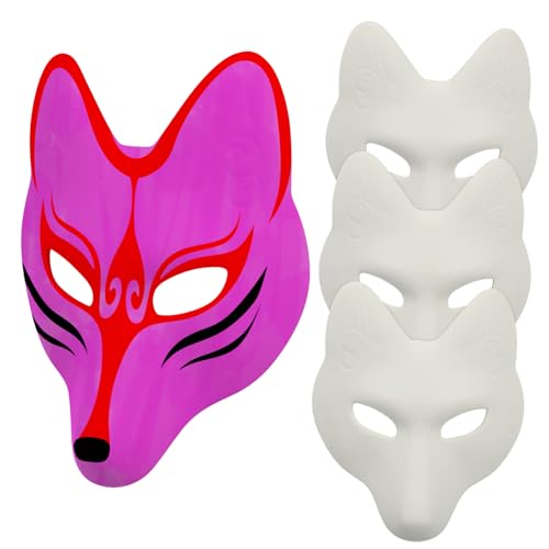 BESTonZON 4 Stück Weiße DIY Fuchs Masken aus PU Handbemalbare Blanko Masken für Karneval für und Cosplay Partys von BESTonZON