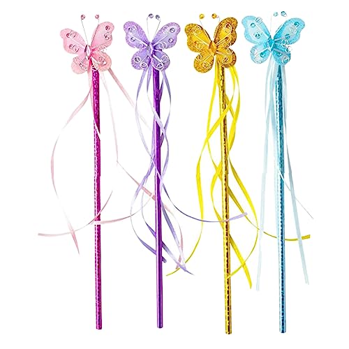 BESTonZON 4 Stück Zauberstab Schmetterlingskuchendekorationen Schmetterlingsband Feenstab Fairy Wand für dekorativer Schmetterlings-Feenstab Schmetterlinge Fee Handstab PVC von BESTonZON