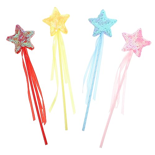 BESTonZON 4 Stück Zauberstab weihnachtsdeko Toys mädchen Toys for babyshowergeschenk Feenstab für kleine Mädchen LED Pailletten aus Vliesstoff von BESTonZON