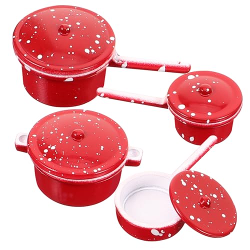 BESTonZON 4 Stück dekorative Simulationstöpfe Mini-Essen Miniatur Puppenhaus Eintopfmodell Mini-Topf dekoratives Mini-Kochgeschirr dekorative Herde Topfmodell für Minihaus Metall rot BESTonZON 4 Stück dekorative Simulationstöpfe Mini-Essen Miniatur Puppenhaus Eintopfmodell Mini-Topf dekoratives Mini-Kochgeschirr dekorative Herde Topfmodell für Minihaus Metall rot von BESTonZON
