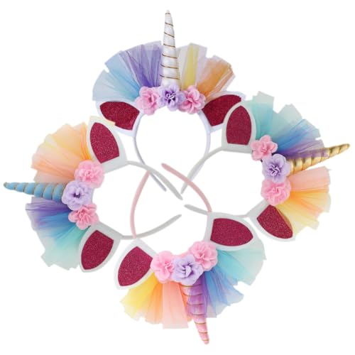 BESTonZON 4 Stück einhorn stirnband Kindergeburtstag Haarschmuck Haarreif für Fotoshooting Zubehör Füllstoffe Einhorn-Party-Stirnband Einhorn-Haarband für Mädchen Polyester von BESTonZON