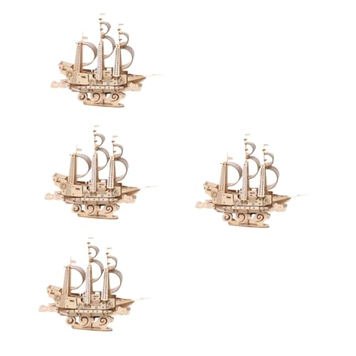 BESTonZON 4 Stück Hölzernes Segelboot Spielzeug Gehirnrätsel Für Kinder Lernspielzeug Für Kinder Segelboot-denksportaufgaben Puzzle-Spielzeug Ozean-Puzzle Modelle Holz Modellschiff 3D Linde von BESTonZON