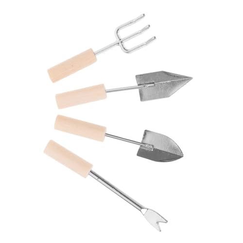 BESTonZON 4 Teiliges Miniatur Gartenwerkzeug Set Dekorative Gartenwerkzeuge Für Puppenhäuser Miniaturrechen Schaufel Und Pflanzenornamente Perfekte Mikroskopische Gartenaccessoires von BESTonZON
