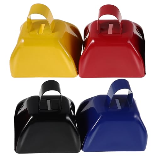 BESTonZON 4 kleine Kuhglocken aus Metall für Sportpartys, 3 Zoll Percussion-Geräuschmacher mit ergonomischem Griff für Fußballspiele, Jubel der Menge und Festliche Veranstaltungen von BESTonZON
