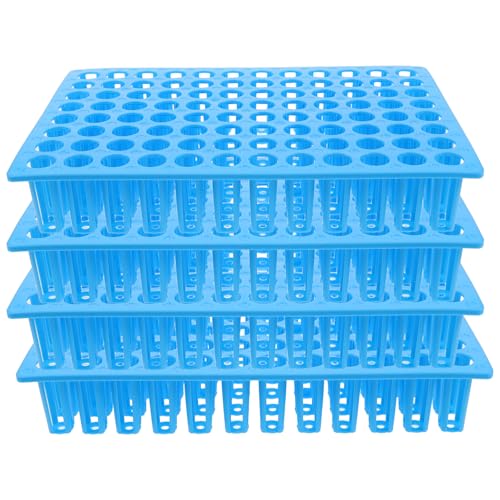 BESTonZON 4-teiliger Reagenzglashalter: 96 Steckplätze, wissenschaftlicher Fläschchenhalter, Regal, Spielzeug für Experimente – multifunktionaler Organizer für Reagenzgläser und Fläschchen von BESTonZON