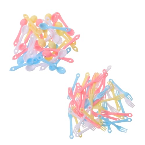 BESTonZON 40 Sätze Teiliges Miniatur Besteck Set Bunt Kleine Plastik Gabeln Löffel Mini Dollhouse Accessoires für Spiel Mini Haus Dekoration von BESTonZON