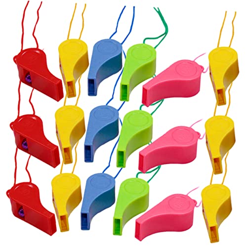 BESTonZON 48Stücke Plastikpfeifen mit Trageband Schiedsrichterpfeifen für Training Notfälle Spiele und Partys Robuste und Langlebige Kinderpfeifen aus Hochwertigem Material von BESTonZON