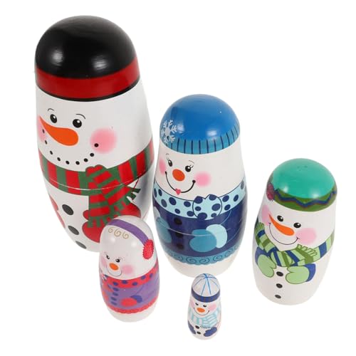 BESTonZON 5-lagige Russische Matrjoschka-Puppen mit Schneemann- Holzspielzeug Weihnachts-matrjoschka-Puppen für Jungen und Mädchen Handbemalte Figuren Sicheres Holzmaterial von BESTonZON